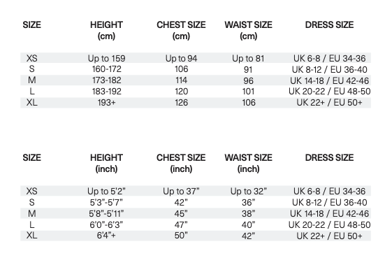 2026 Dryrobe Nexus 0 Size Chart